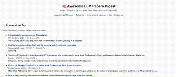 Animated preview of the LLM News Digest email